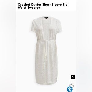 NEW Crochet Duster Short Sleeve Tie Waist Sweater